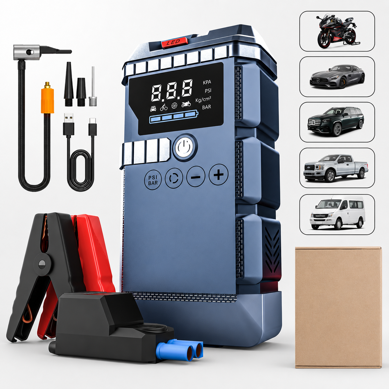 Jump Starter+ air compressor منفاخ +  جامب ستارتر للبطارية